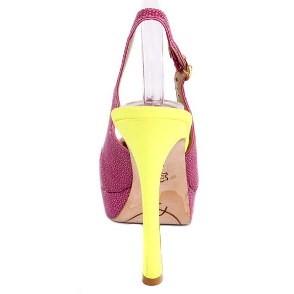 JOAN & DAVID Magenta & Chartreuse Green Textured Two-Tone Slingback Pumps Size 6 - Picture 4 of 8